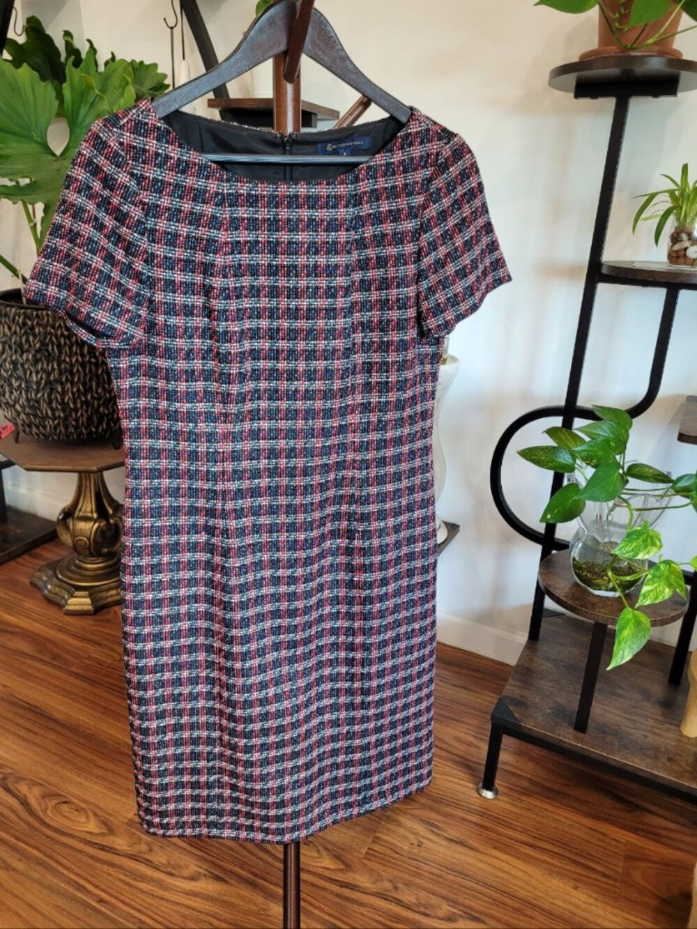 Brooks Brothers Womens Plaid Tweed Sheath Dress, Size 6, Short Sleeve Workwear